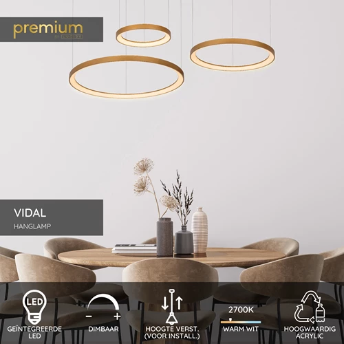 Lucide VIDAL - Hanglamp - Ø 78 cm - LED Dimb. - 1x120W 2700K - Mat Goud / Messing | Premium - USP